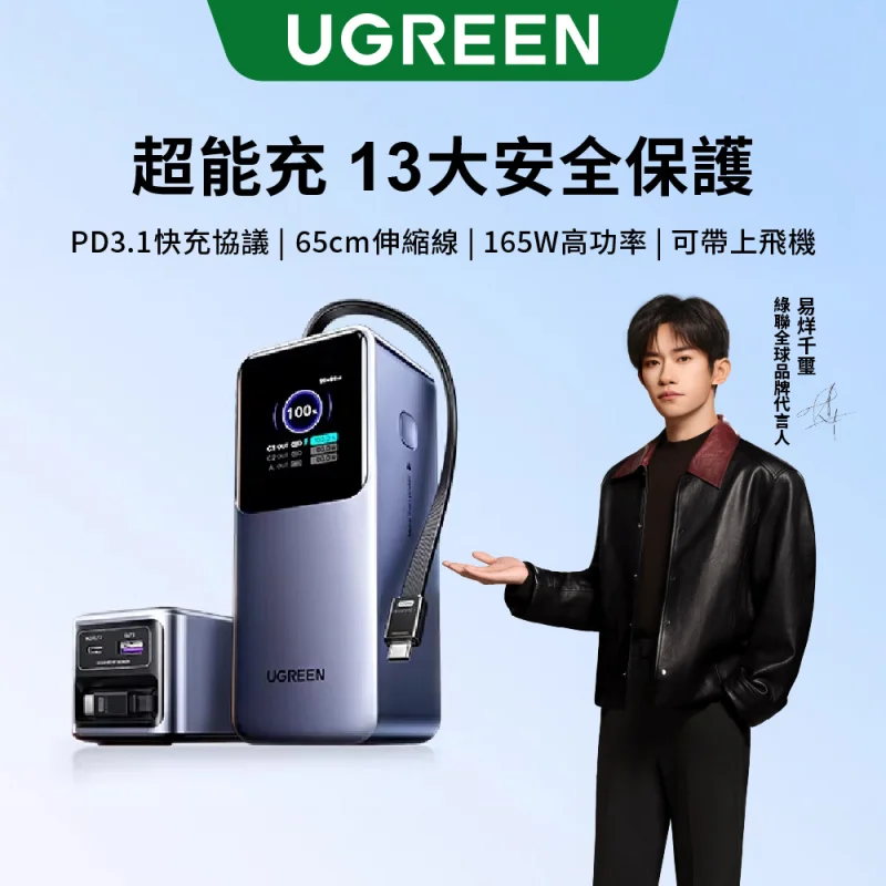 UGREEN 165W 20000mAh 伸縮線行動電源
